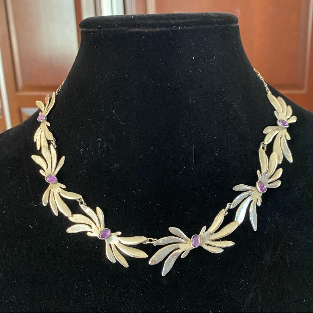 Sterling Silver Necklace & Earring Set with Natural Amethyst Stones - Picture 3 of 12